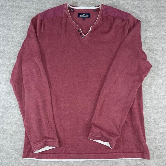 Buffalo by David Bitton Men's Sweater Burgundy LS Hybrid V Neck Henley size XL - Picture 1 of 11